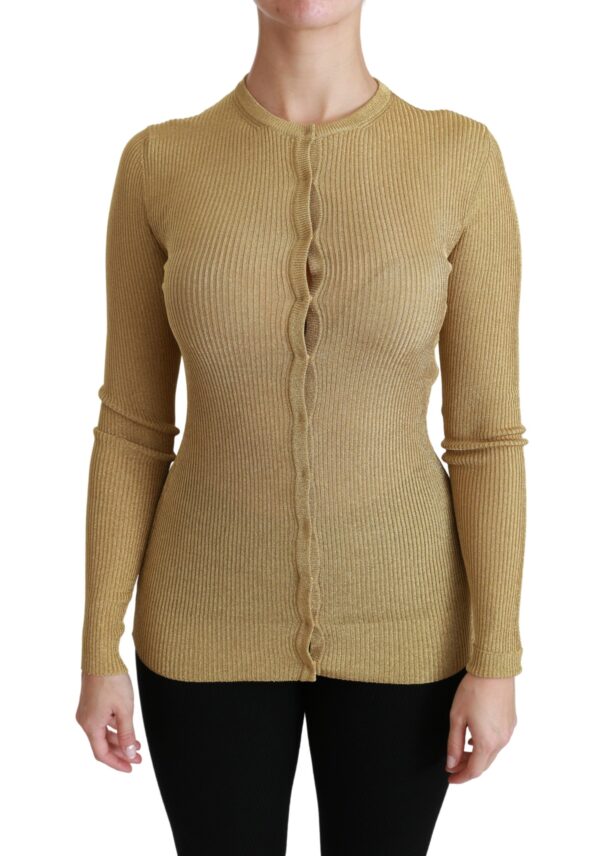 Gold Long Sleeve Cardigan Viscose Sweater