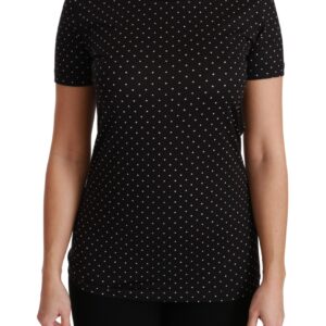 Black Dotted Crewneck Cotton Top T-shirt