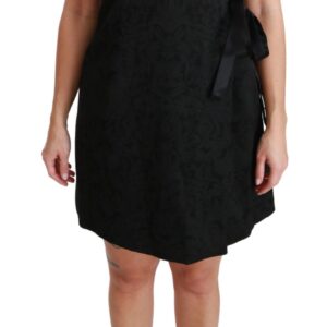 Black Stretch Satin Jacquard Mini Dress