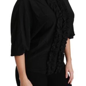 Black Silk Shirt Ruffled Top Blouse