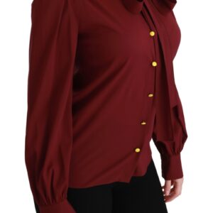 Maroon Long Sleeve Shirt Blouse Silk Top
