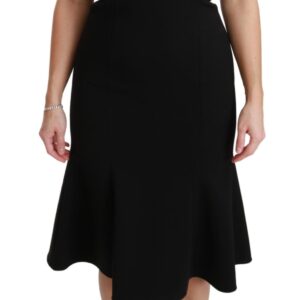Black Fit Flare Wool Stretch Sheath Dress