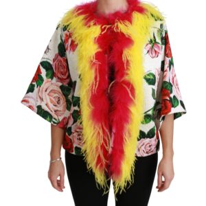 White Floral Coat Capte Fur Roses Jacket