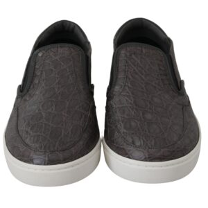 Gray Leather Flat Caiman Mens Loafers Shoes