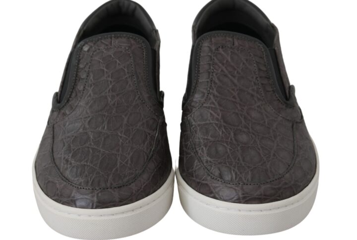 Gray Leather Flat Caiman Mens Loafers Shoes - Jag Couture London