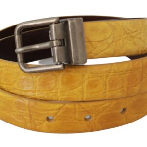 Yellow Exotic Skin Leather Grey Buckle Belt