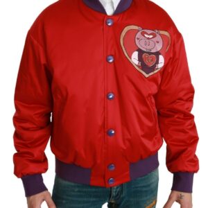 Red YEAR OF THE PIG Bomber Jacket