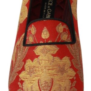 Red Gold Brocade Slippers Loafers Shoes