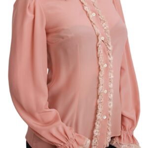 Pink Silk Gold Sequin Lace Blouse Shirt