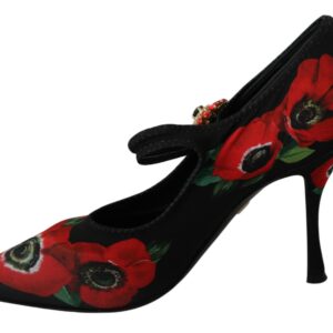 Black Red Floral Mary Janes Pumps Shoes