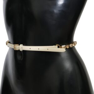 White Leather Crystals Waist Belt