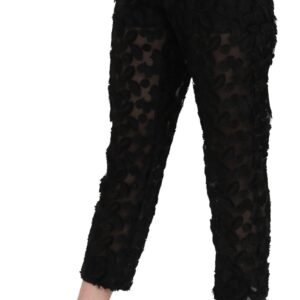 Black Lace Straight Cropped High Waist Pants