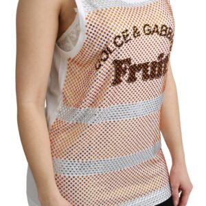 White Orange Crystal Sleeveless Tank Cotton Top