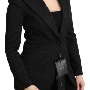 Black Brocade Single Breasted Blazer Jacket