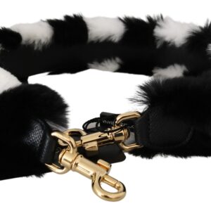 Black White Lapin Fur Accessory Shoulder Strap