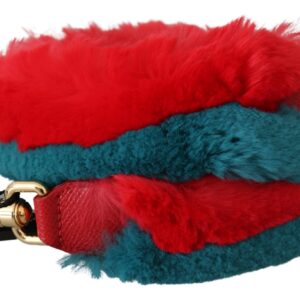 Red Blue Rabbit Fur Leather Shoulder Strap