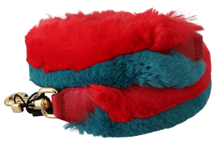 Red Blue Rabbit Fur Leather Shoulder Strap | Jag Couture London – New York