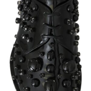Black Leather Crystals Dress Broque Shoes