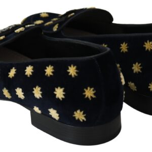 Blue Velvet Crown Slippers Loafers Shoes