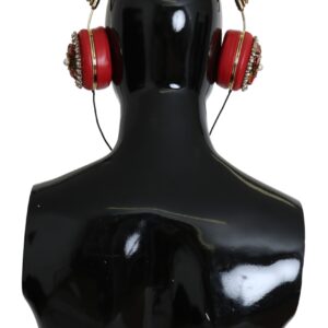 FRENDS Leather Red Floral Crystal Headset Headphones
