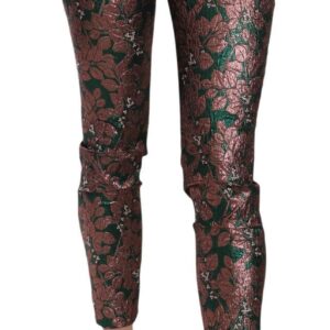 Multicolor Iridescent Brocade Jacquard Trousers Crop Pants