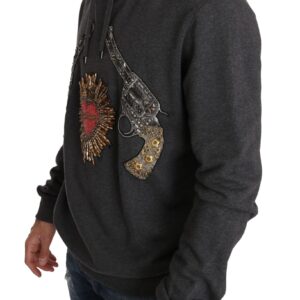 Gray Hooded Red Crystal Heart Gun Sweater
