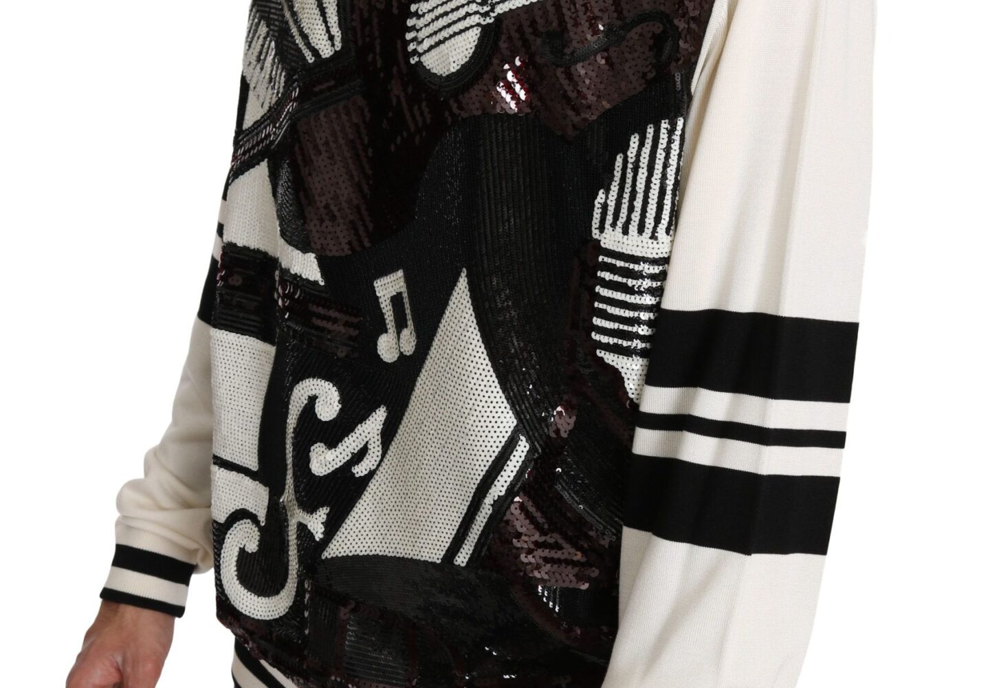 White Jazz Sequined Guitar Pullover Top Sweater - Jag Couture London