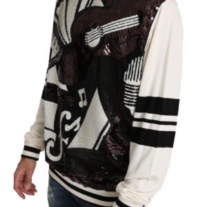 White Jazz Sequined Guitar Pullover Top Sweater