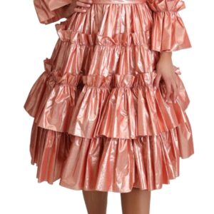 Pink Ruffled Dress Silk Cotton Gown Dress