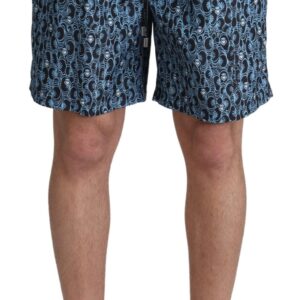Blue Patterned Print Beachwear Shorts Swimwear