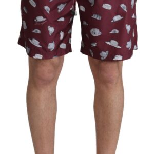 Maroon Hats Print Beachwear Shorts Swimwear