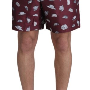 Maroon Hats Print Beachwear Shorts Swimwear