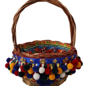 Multicolor Cotton Embellished Agnese Basket Tote Bag