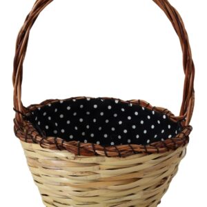 Beige Wood Wicker Rattan Basket Tote Bag