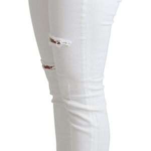 White Tattered Skinny Denim Cotton Stretch Jeans