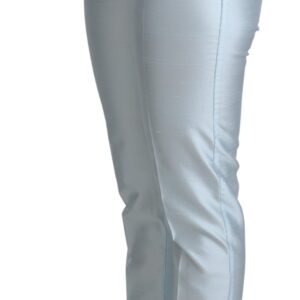 Light Blue Silk Cropped Tapered Trouser Pants