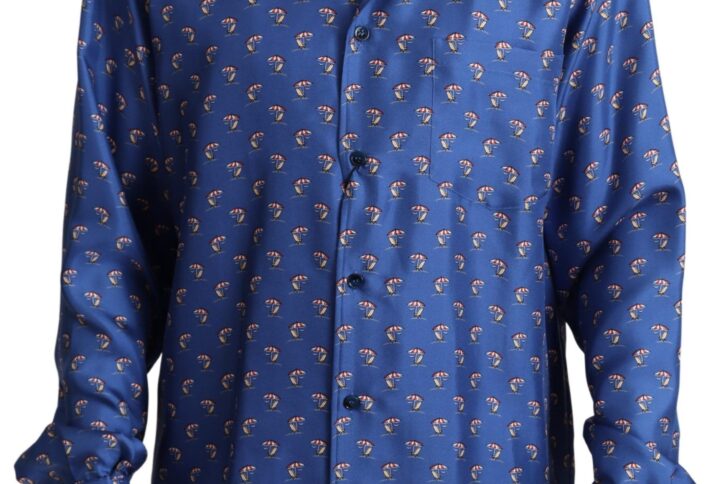 Blue Beach Chair Umbrella Print Silk Shirt | Jag Couture London – New York