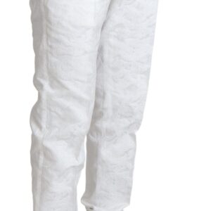 White Brocade Jaquard Dress Trouser Pants