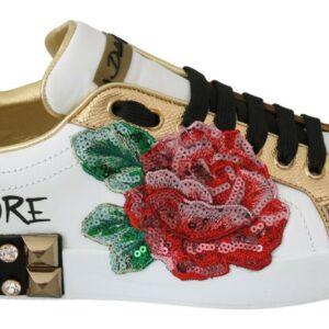 White Roses Sequined Crystal Womens Sneakers Shoes