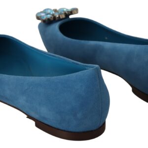 Blue Suede Crystals Loafers Flats Shoes