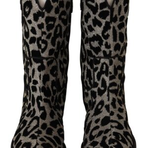 Gray Black Leopard Cowboy Boots Shoes