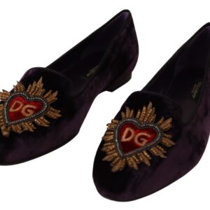 Purple Velvet DG Heart Loafers Flats Shoes