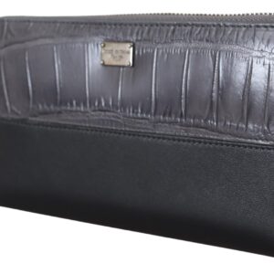 Black Zip Around Continental Clutch Leather Wallet