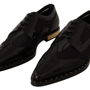 Black Leather Broques Sheer Wingtip Shoes
