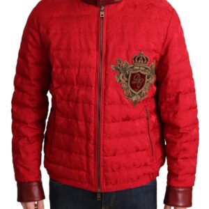 Red Brocade Bomber Gold Crown Logo Coat Jacket