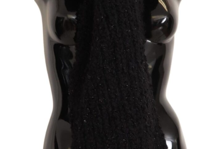 Black Virgin Wool Knitted Wrap Shawl Scarf - Jag Couture London