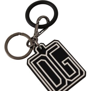 Black White DG Rubber Logo Silver Ring Keychain