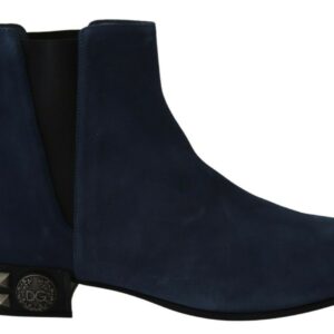 Blue Suede Embellished Studded Boots Shoes