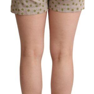 Beige Polka Dots Denim Cotton Stretch Shorts