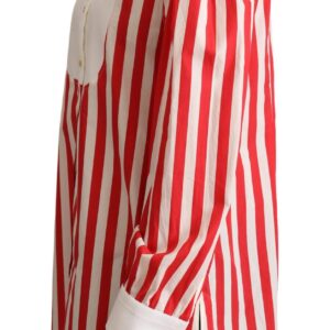 Red White Striped Long Sleeves Formal Shirt